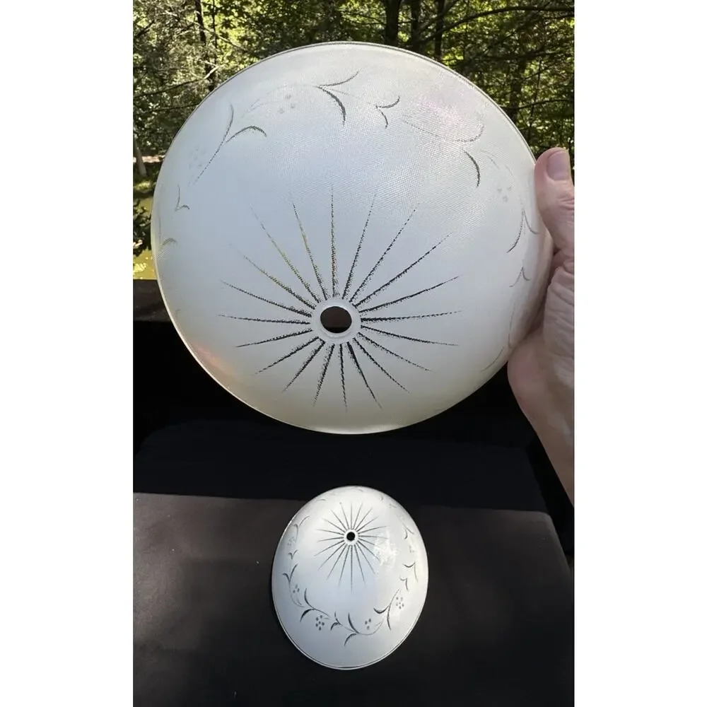 2 VTG Mid-Century Modern SUN Starburst White Moon 9” Glass Ceiling Light Shades